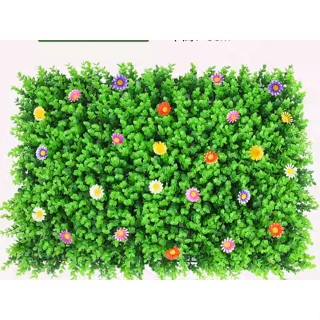 Thảm cỏ nhựa treo tường có đính hoa, tấm cỏ nhựa tai chuột trang trí. kích thước 40cm*60cm