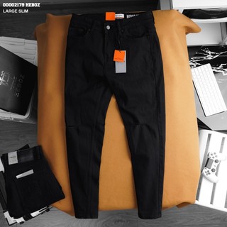 Quần jean dài nam FORM LỚN slim màu đen rách gối HEBOZ 035 chất bò cao cấp - 00002179