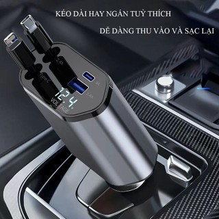 Tẩu sạc nhanh cao cấp kèm sẵn dây rút gọn - Lightning, Type C, MicroUSB. Bảo hành chính hãng.
