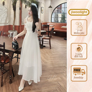 Váy Đầm Dự Tiệc sanh chảnh 2 Dây Màu Trắng Dáng Dài