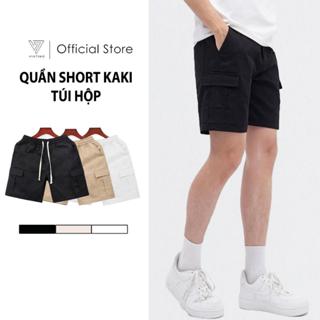 Quần Short Nam Kaki Túi Hộp Trắng Đen, Quần Đùi Nam Ngắn Cạp Chun Vải Không Giãn Chuẩn Form VINTINO QS02