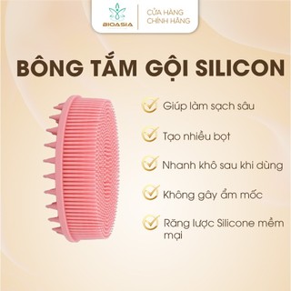 Lược Bioasia tắm gội 2 trong 1 silicon mềm, gội sạch gàu, tắm tẩy tế bào trên da