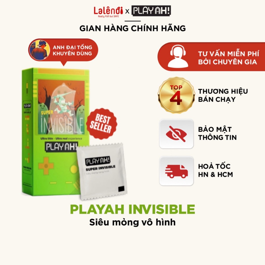 Bao Cao Su PLAYAH Super Invisible Siêu Mỏng Size 52mm Hộp 10c, Hộp 3c Lalendi Store