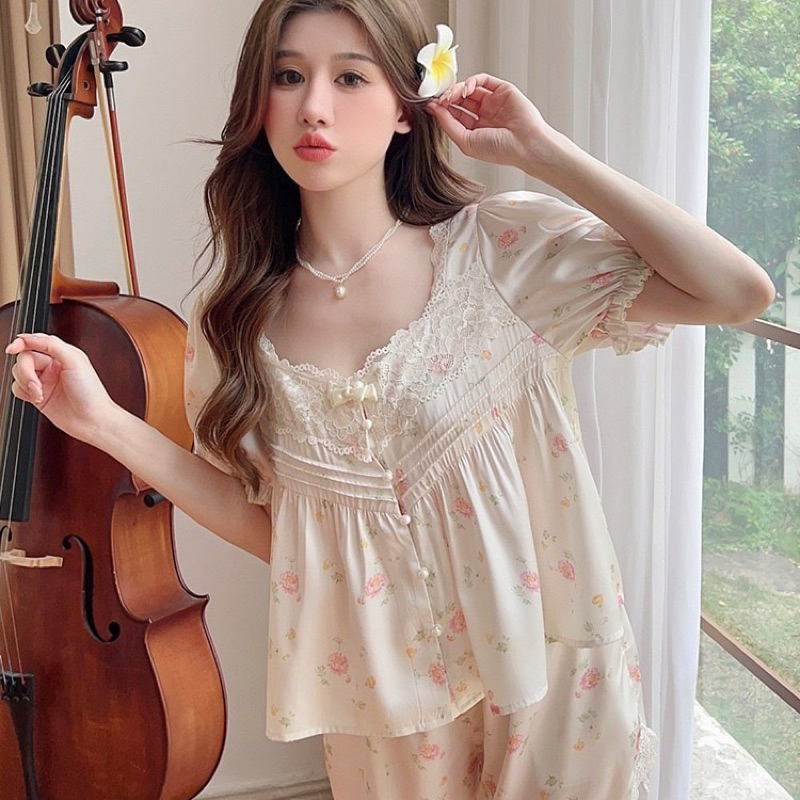 Bộ Lụa Mặc Nhà Pijama Lụa Nữ Chất Lụa Cao Cấp Mát Mềm Mịn ELSA PIJAMA