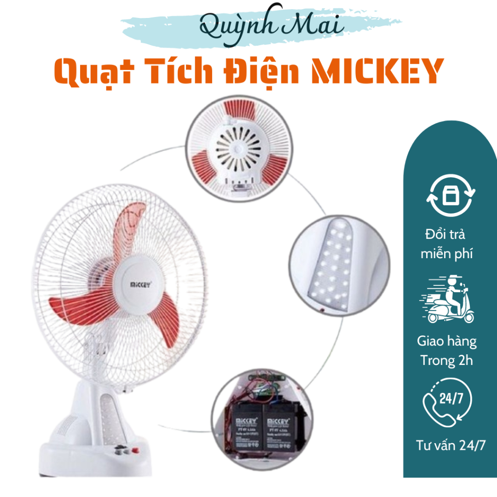Quạt tích điện Mickey TD-914 - chạy 2 bình ắc quy - Sử Dụng Liên Tục 8 đến 12h