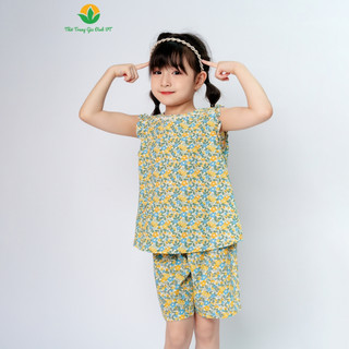  Bộ đồ cotton Việt Thắng quần đùi áo sát nách họa tiết bé gái B62.2212