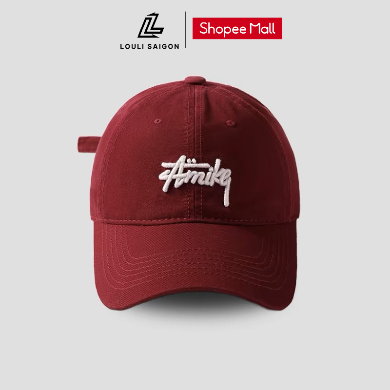 Mũ lưỡi trai LOULI SAIGON thêu chữ AMIKE màu đỏ form mềm, chất vải kaki thoáng mát dành cho nam nữ M63