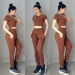 Bộ đồ tập thể thao nữ áo croptop quần alibaba nhiều màu tập gym tập yoga thể thao cao cấp
