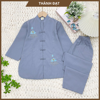 đồ lam cho bé gái (20-42kg) Bộ đi chùa bé gái, THÀNH ĐẠT cổ tàu thêu chất kate mềm mại thoáng mát, cổ tàu thêu bé gái