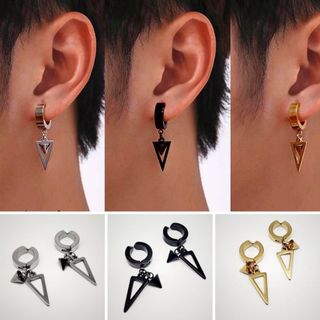Khuyên tai nam tròn khuyên tai kẹp KuuClothes màu bạc đen đơn giản đẹp nhỏ xinh basic cá tính - HT Tam Giác