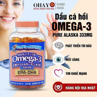 <CHÍNH HÃNG>Dầu cá hồi Omega-3 Pure Alaska Omega 333mg Nhật Bản hộp 450 viên - Bổ não, sáng mắt, bảo vệ tim mạch