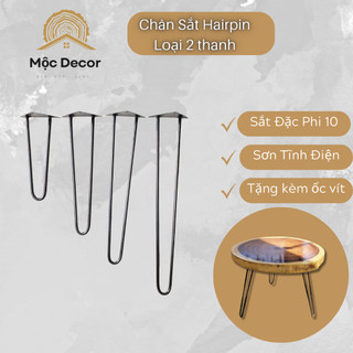 Chân Bàn Ghế Sắt Hairpin Loại 2 Thanh Sắt (Kèm Vít) , Màu Đen - 1 cái chân