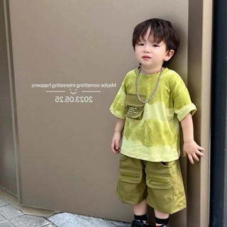 Bộ Quần Áo Bé Trai họa tiết loang màu xanh bơ siêu độc lạ, chất cotton mềm mịn,---MÃ LOANG