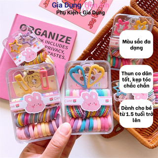 Hộp chun kèm kẹp cho bé, dây chun buộc tóc và kẹp tóc cho bé tiện lợi 2 trong 1 phụ kiện tóc cho bé gái.
