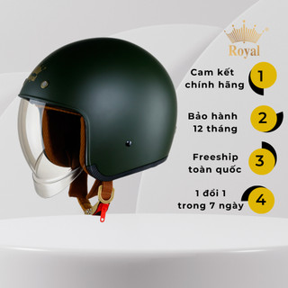 Mũ bảo hiểm 3/4 Royal M139 kính âm xanh lính nhám size M L XL đi xe máy chính hãng bảo hành 12 tháng