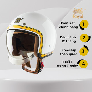 Nón bảo hiểm 3/4 kính âm Royal M139 tem V10 trắng chỉ vàng