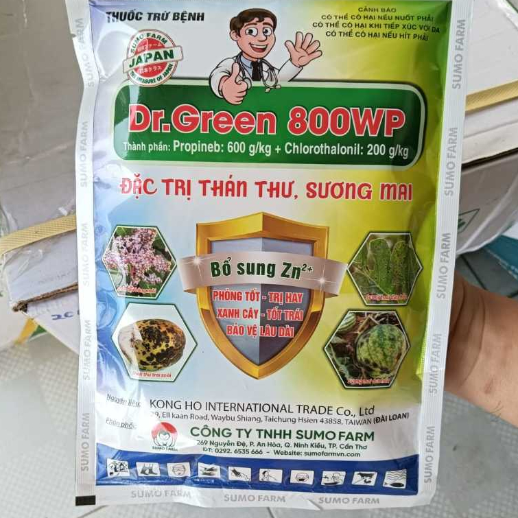 Dr.Green 800WP 2 hoạt chất mạnh mẽ Đặc tr ị bệnh thán thư sương mai trên cây trồng gói 250gr