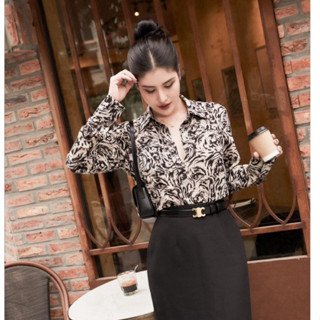 Áo Sơ Mi Nữ Phôm Dài Hoạ Tiết Hoa Hồng Đen Nâu Vải Lụa Latin Mỏng Mát Không Nhăn Size To Đến 75kg