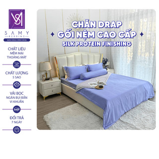 Bộ Chăn Ga Gối Lụa Tencel Coolsilk SAMY BEDDING Cao Cấp Xanh Biển