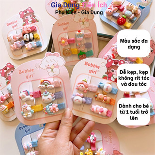 Set 5 kẹp tóc nhựa bóng Hàn Quốc đáng yêu, kẹp tóc cho bé không đau và nhiều màu sắc, cặp tóc xinh