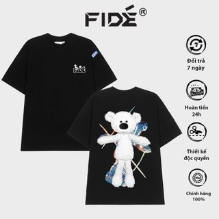 Áo thun FIDE TEDDY phông unisex form rộng local brand nam nữ cổ tròn oversize Đính gấu-AT71(TẶNG GẤU