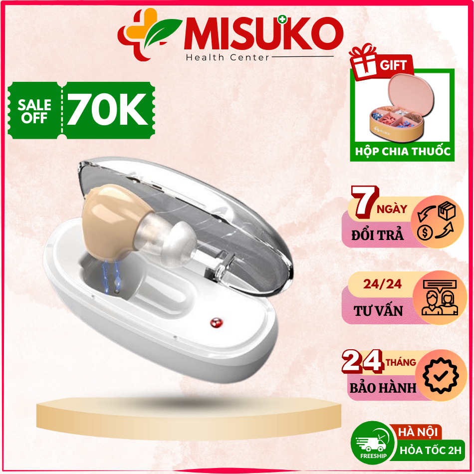 Tai nghe trợ thính Goodmi GM - C200 cho người già, công nghệ lọc tạp âm, khuếch đại âm thanh lớn, hộp sạc tiện lợi