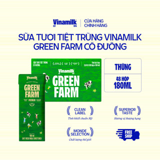 [DATE THẤP <50%] Thùng 48 Hộp Sữa Tươi Tiệt Trùng Vinamilk Green Farm có đường Hộp 180ml