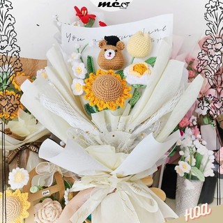 Bó hoa len Handmade tặng tốt nghiệp nhiều loại hoa có mix gấu đội nón tốt nghiệp xinh xắn