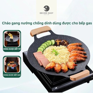 Chảo Đá Chống Dính Không Dầu Vỉ Nướng BBQ Hàn Quốc Size 34cm Không Cán Gỗ