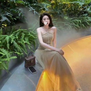 Đầm nữ dự tiệc đính đá hai dây dáng xòe dự tiệc sang trọng