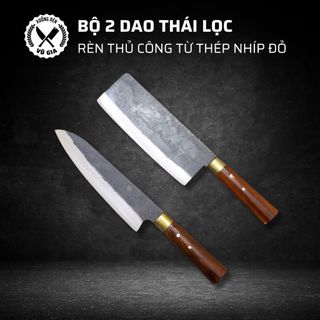 Bộ 2 dao thái lọc rèn thủ công từ thép nhíp - cán gỗ mun