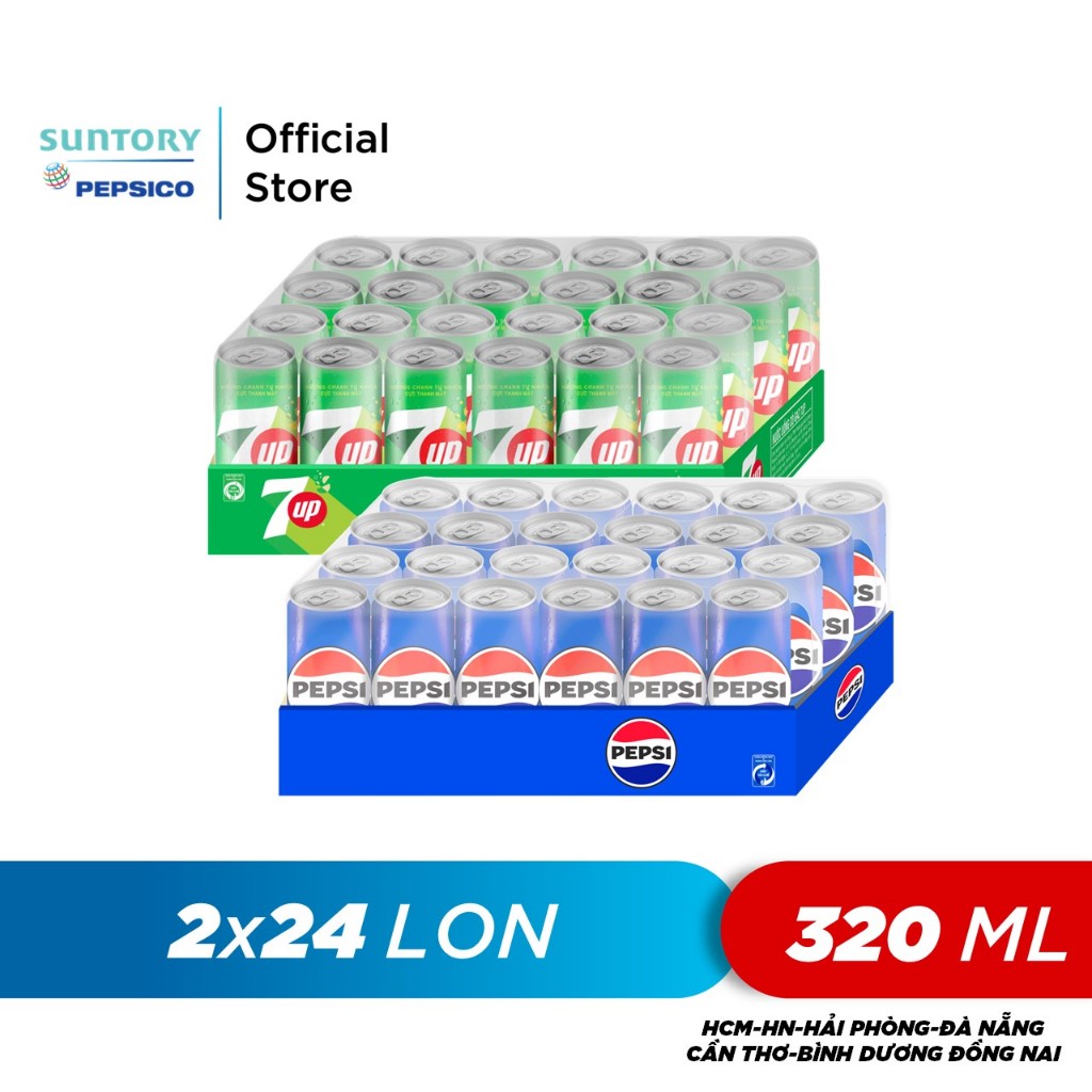 Combo 1 Thùng 24 Lon Pepsi và 1 Thùng 24 Lon 7Up (320ml/lon hoặc 350ml/lon)