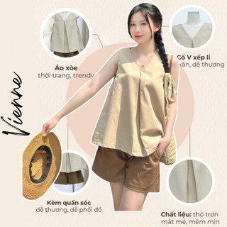 Set Áo Sát Nách Cổ Chữ V Kèm Quần Sooc Thô Trơn Vienne Màu Vintage Chất Mát Mẻ Dễ Chịu V05