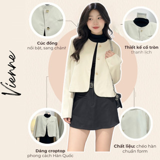 Áo Khoác Blazer Nữ Trơn Vienne Có Khuy Áo Cổ Tròn Dài Tay Một Túi Thu Đông Xinh Xắn V06
