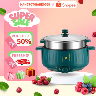 Nồi Lẩu Điện Mini 28CM Công Suất 1000W, Chống Dính Vân Đá Cao Cấp - Bếp Lẩu Gia Đình Kèm Giá Hấp BẢO HÀNH 12 THÁNG