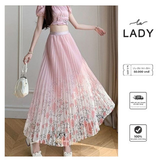 Chân Váy Phối Màu Nữ LaLADY Điểm Xuyến Họa Tiết Hoa Cuốn Hút - Lên Dáng Siêu Xinh Dùng Đi Chơi, Đi Dạo Phố Thoải Mái