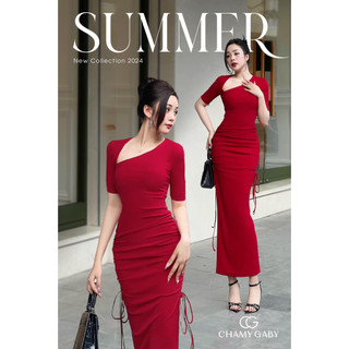 231086DADO - ĐẦM CỔ LỆCH RÚT NHÚN SƯỜN
