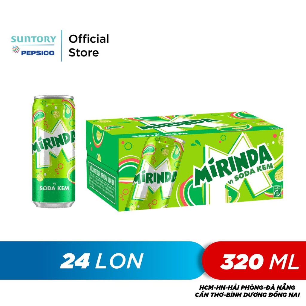 Thùng 24 Lon Nước Ngọt Có Gaz Mirinda Soda Kem (320ml/lon)
