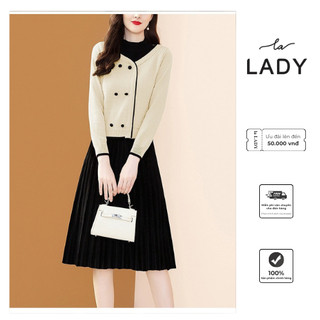 Set Len Cổ Cao LALADY, Với Chất Len Cao Cấp Kết Hợp Chân Váy Nhung Lụa Mềm Mịn Cho Mùa Đông Che Khuyết Điểm Cực Tốt.