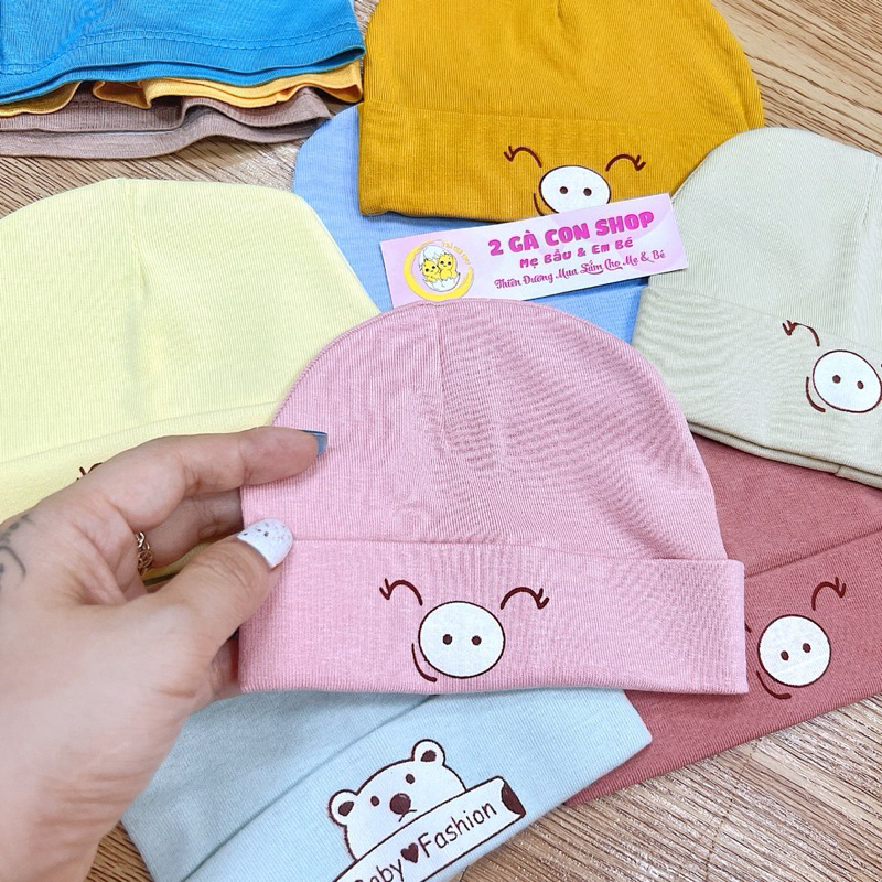 Mix 3C Mũ sơ sinh cotton hoạ tiết chú heo con