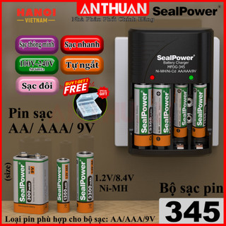 Máy Sạc + Pin Sạc AA/AAA/9V SealPower MFDG 345, 2A 3300mAh, 3A 1300mAh, 9V 300mAh các mức dung lượng