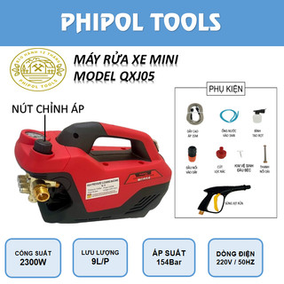 Máy rửa xe gia đình PHIPOL 100% lõi đồng, công suất 2300W chỉnh áp, tặng kèm bộ phụ kiện