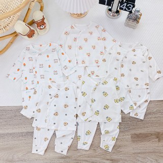 Bộ dài tay thun lạnh cho bé trai bé gái sơ sinh 3-12kg, cúc cài lệch tiện lợi, nhiều màu lựa chọn