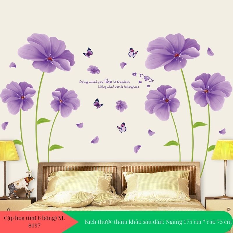 Decal dán tường hoa tím xinh đơn