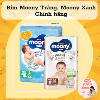 (VOUCHER ĐỘC QUYỀN TỪ SHOPEE) Bỉm Moony Trắng/ Moony xanh cộng CHÍNH HÃNG đủ size NB/S/M/L/XL