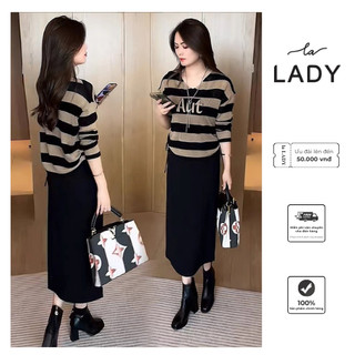 Set Len LALADY Kèm Váy Len 2 Dây Họa Tiết Kẻ Sọc Mới, Chất Liệu Mềm Mại Dành Cho Nữ.