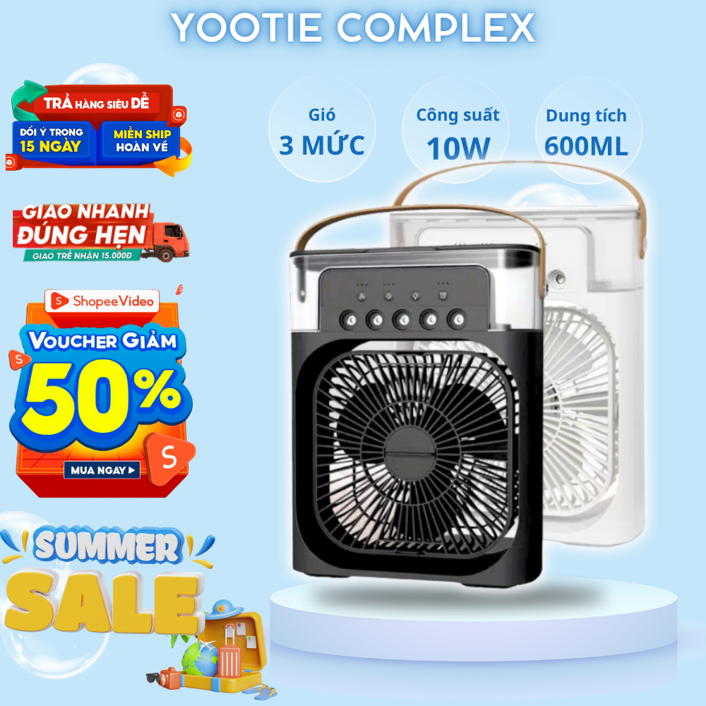 [ XẢ HÀNG ☘ ☘ ] Quạt Điều Hòa Phun Sương Hơi Nước Mini Để Bàn 3 Chế Độ Tích Hợp Led, Chế Độ Hẹn Giờ Sử Dụng Cổng Sạc USB