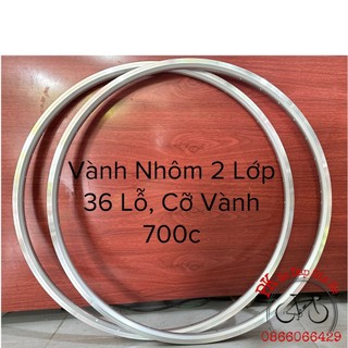 Vành xe đạp 700c màu bạc 36 lỗ, vành nhôm 700c 2 lớp màu bạc sử dụng được cho cả phanh vành và phanh đĩa