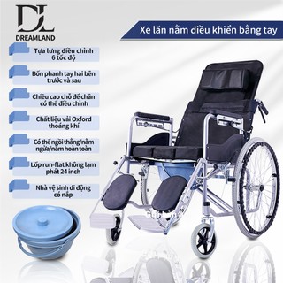 Xe lăn tay cho người già, Có thể ngã thành giường, có chổ để bô vệ sinh Xe lăn giành cho người già Xe lăn, đa năng