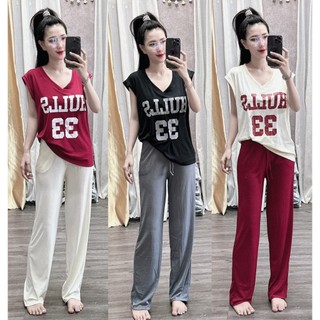Sét bộ đồ áo cỗ chữ V phối quần ống suông nhiều màu cá tính